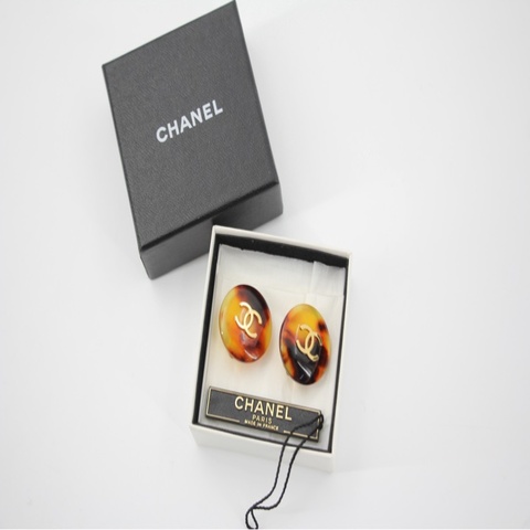 Chanel Vintage 97P 玳瑁圓形啡色耳環