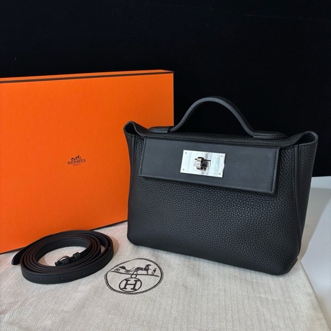 愛馬仕/Hermes  黑銀mini 2424 手提包斜挎包 togo皮
