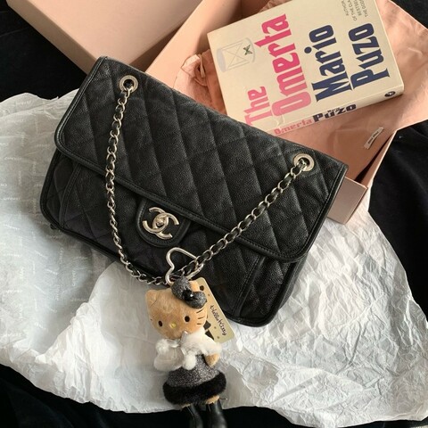 CHANEL 魚子醬 黑色 機場包
