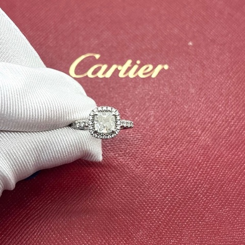 Cartier卡地亞 Destinee系列 PT950鉑金圍鑲鑽一克拉枕形鑽石戒指，48碼 主鑽1.04ct，H色，VVS1淨度 配件∶發票，GIA證書