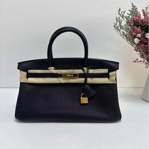 愛馬仕 Birkin 30 午夜藍 Togo 皮 金扣 U 刻印。