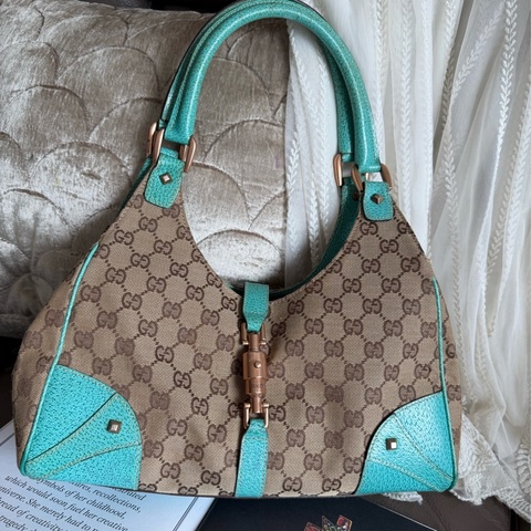 古馳 Gucci 中古 絕版 經典 老花 Jackie Bag 超級罕有 tiffany blue 賈姬包 腋下包 Nailhead Bardot Hobo 肩背包