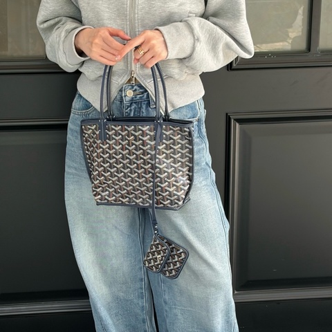 Goyard/戈雅 mini tote 托特包子母包手提包單肩包 深藍色