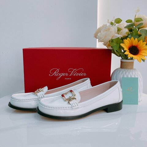 MS0780	Roger Vivier 羅傑維維亞經典扣牛律鞋 Metal Buckle Morsetto Size 38.5 Patent Leather  White x GHW