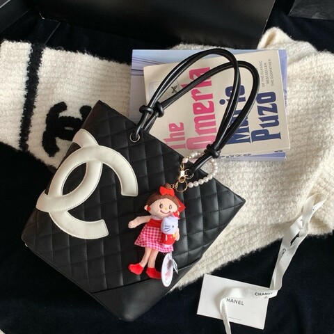 CHANEL 黑白康鵬菜籃子20cm