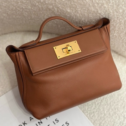 Hermes 愛馬仕 mini 2424 手提包斜挎包 金棕金扣