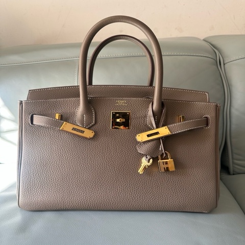 愛馬仕 Hermès Birkin 30 大象灰（Etoupe），金扣，Togo 皮，B 刻印，輕微使用痕跡，保存很好，原始成色。