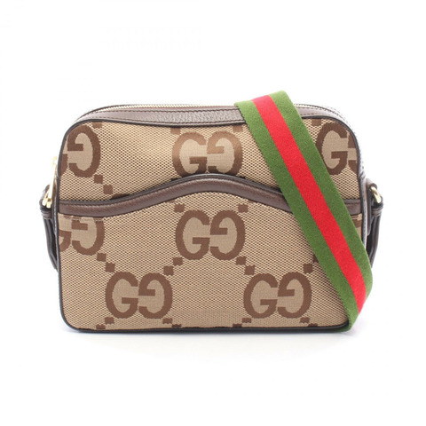GUCCI Jumbo GG 單肩斜背包 675891 帆布皮革 米色棕色 二手