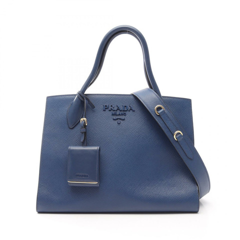 PRADA SAFFIANO CUIR C Monochrome 單肩手提包 1BA155 皮革 藍色 二手 女士