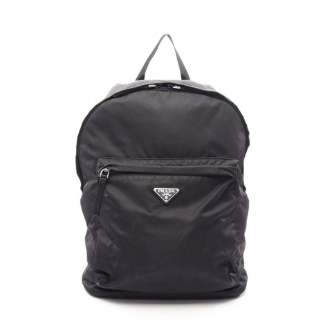 PRADA 三角 Logo 金屬雙肩包，尼龍材質，黑色，SHW 五金配件，二手女款