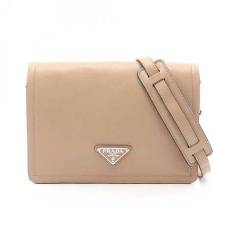 PRADA GLACE'CALF 三角形 logo 肩背斜背包 1BD296 皮革 米色 二手