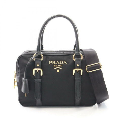 PRADA TESSUTO+SAFFIANO 肩挎斜背包 尼龍 Saffiano 皮革 BK 二手