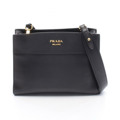 PRADA Bibliotheque 肩挎斜背包 1BC034 皮革 黑色 紅色 二手 女士
