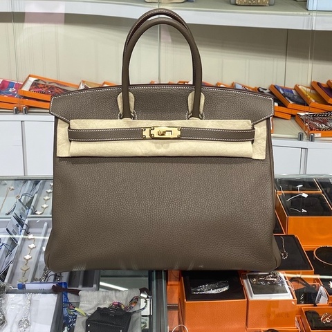 99新Hermès愛馬仕  Birkin35  大象灰 金扣togo  鑰匙鎖