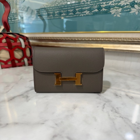 Hermes M8瀝青灰Epsom皮Constance compact金釦下蓋4卡短夾H061865CD