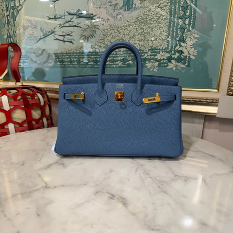 Hermes 7R霧霾藍Togo皮Birkin25金釦手提包H041344CC7R