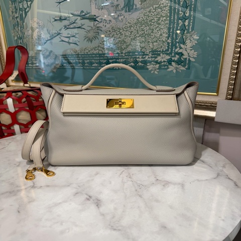 Hermes 80珍珠灰拼8L冰川白Togo皮拼Swift皮24/24 29金釦手提肩背包H075240