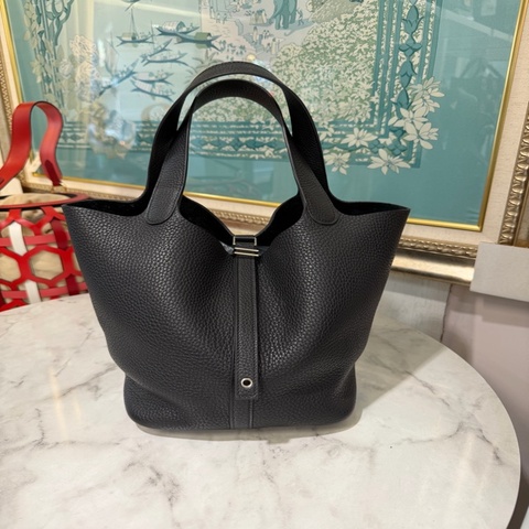 Hermes 89黑 T/C皮Picotin22銀釦手提包H060991