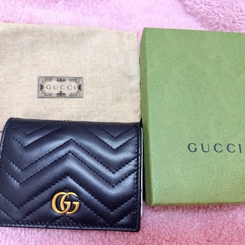 GUCCI 古馳 GG Marmont 經典金屬雙G 牛皮零錢包466492