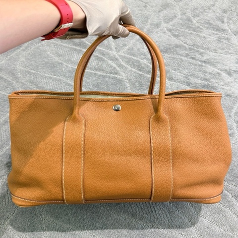 hermes愛馬仕gardenparty 36花園包金棕色，