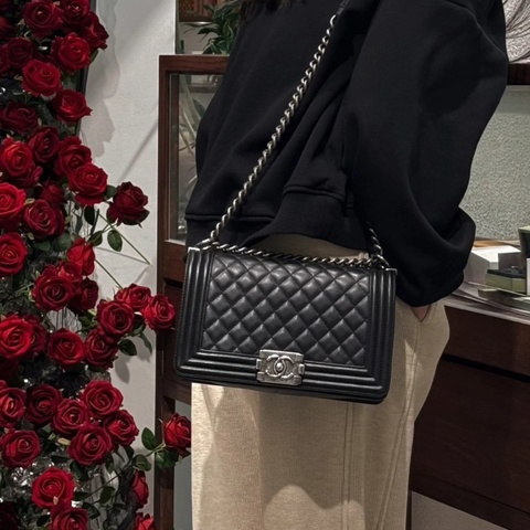 Chanel香奈兒🖤 Leboy 黑銀牛皮中號鏈條包💕