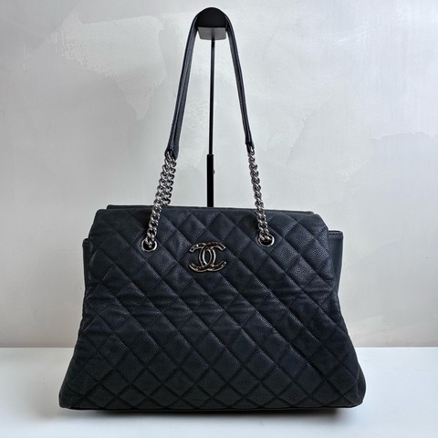 Chanel/香奈兒 黑銀孟買2way荔枝紋牛皮銀鏈 17開 單肩包
