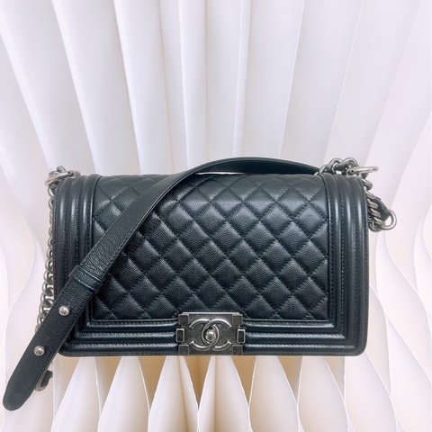 Chanel boy 25 中號黑銀牛皮
