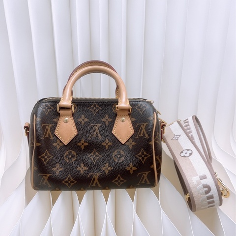 Lv speedy 20 老花波士頓 奶茶肩帶