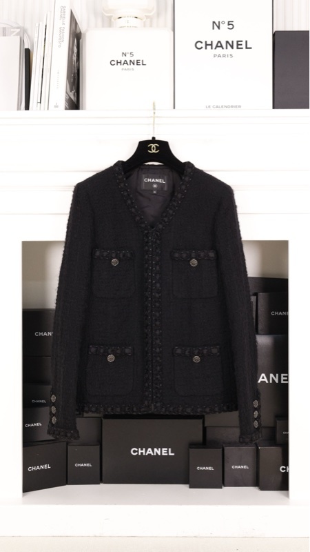 Chanel 16年罗马系列黑色粗花呢四口袋上衣外套FR44 25/8