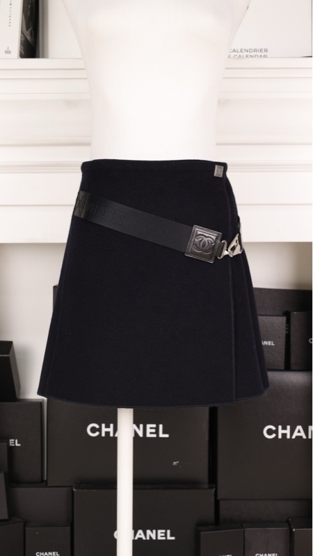 Chanel 04年运动方标系列jennie同款深蓝色羊毛腰带半裙