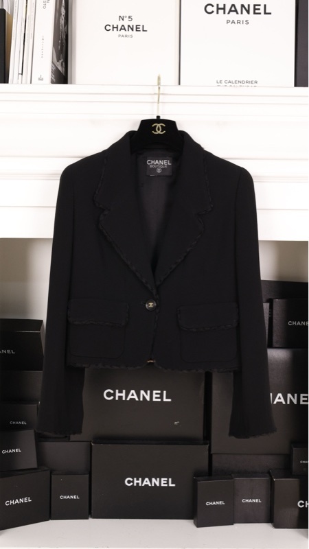 Chanel 95年黑色羊毛一粒扣两口袋上衣外套