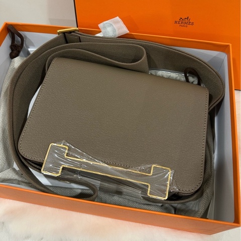 閒置新Hermes愛馬仕Gate木屐包 大象灰金扣 B刻 五金亮