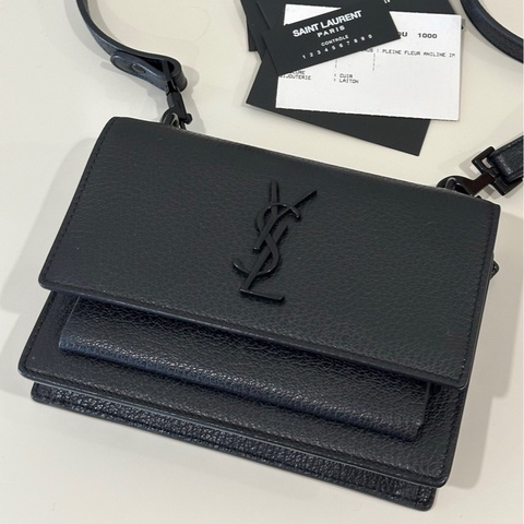 YSL聖羅蘭全黑so black風琴mini單肩斜挎包 極簡酷派風 黑色logo低調時尚 皮肩帶舒適