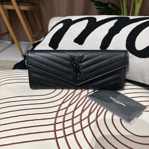 Ysl wallet Cassandra so black SAINT LAURENT黑色粒紋牛皮長銀包 100%Authentic, 98%new ✅ certificate ✅dust bag