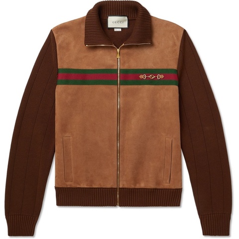 Gucci • 摩卡棕拼麂皮針織外套