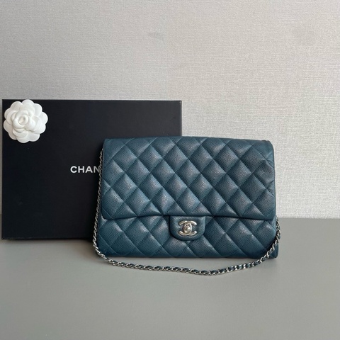 Chanel香奈兒🖤 cf timeless 藏藍色銀扣荔枝皮鏈條包💗
