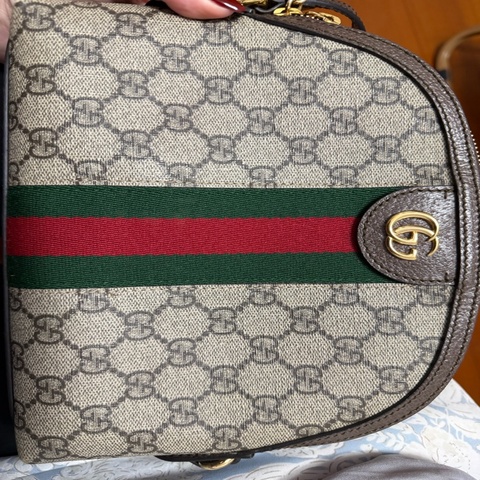GUCCI 古馳 經典Ophidia系列GG Supreme帆布印花綠紅綠織帶皮革飾邊拉鍊斜背包