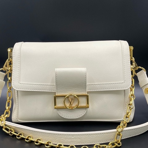 Louis Vuitton 路易威登 白色軟牛皮中號Dauphine達芙妮鏈條單肩包 25*17 純芯片款