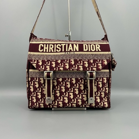 Dior 迪奧 中號 Diorcamp手袋 紅色格紋布Oblique印花刺繡單肩斜挎包郵差包
