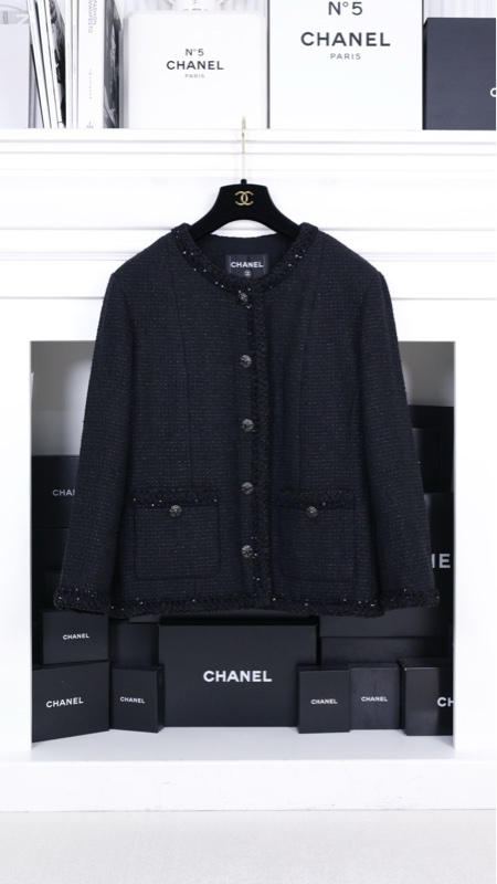 Chanel 25S秀款笼中鸟系列黑色细闪粗花呢两口袋上衣外套