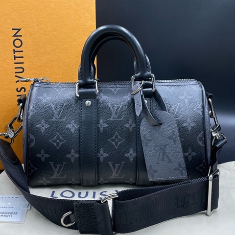 Louis Vuitton路易威登 黑灰老花Keepall 25手提斜挎包 男女同款 25*15 芯片款