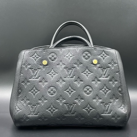 Louis Vuitton 路易威登Lv黑色全皮老花壓紋蒙田bb手提包 裸包缺配件 25*18