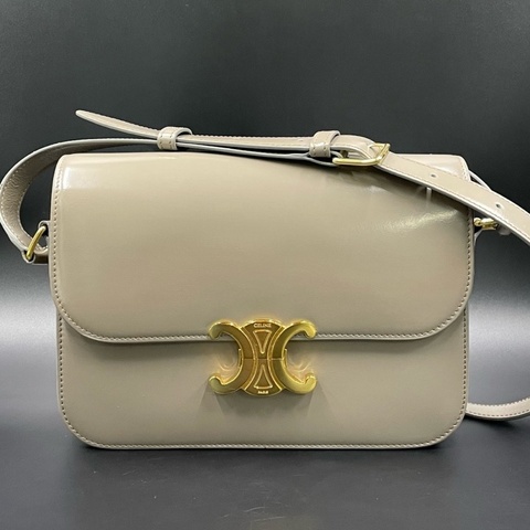 賽琳Celine TRIOMPHE灰色亮澤牛皮凱旋門中號斜挎包 22.5*16