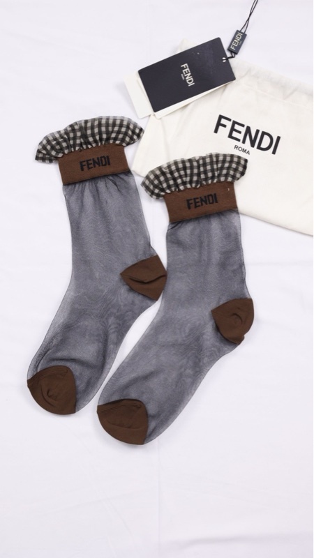 Fendi 棕色格纹拼接丝袜