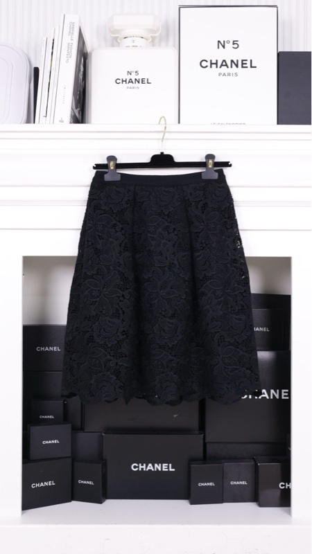 Dolce&Gabbana黑色浮雕印花蕾丝拼接半裙