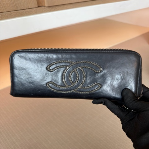 Chanel/ 大雙C刺繡拉鍊長夾