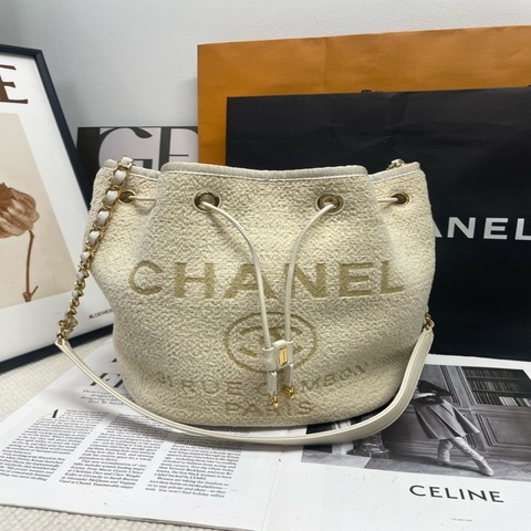 98❤️ Chanel 香奈儿抽绳水桶 米白色 毛巾绒