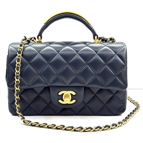 CHANEL 香奈兒 藍色羊皮 RECTANGLE TOP HANDLE 手提斜背2way包 RFID