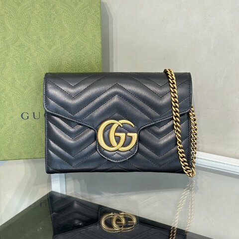 GUCCI Marmont Matelasse風琴WOC - 黑金
