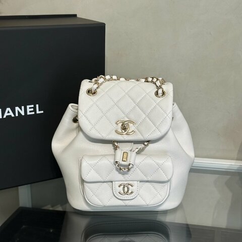 CHANEL Duma小牛皮後背包 - 小號白金